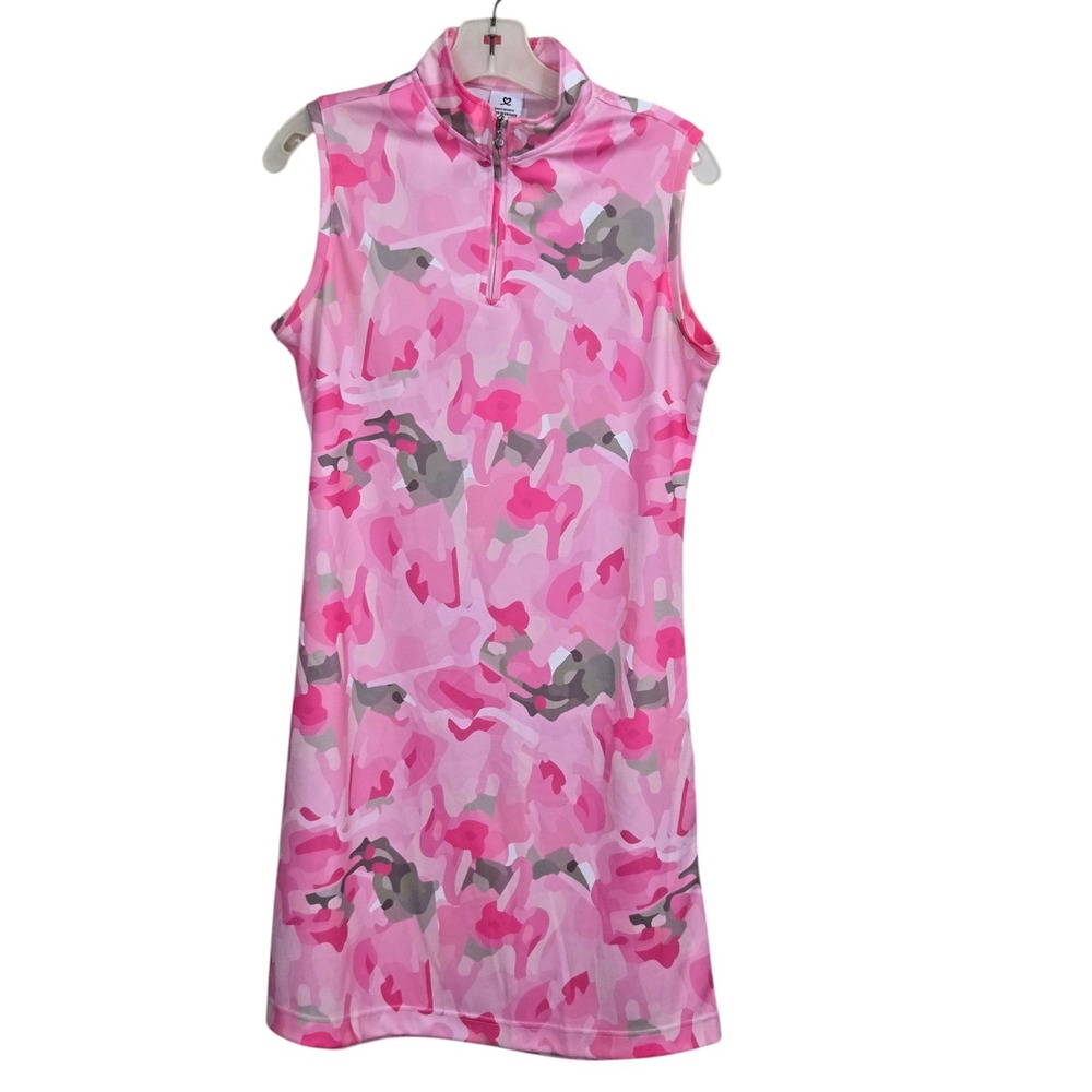 Daily Sports Cammy Golf Dress Womens M Pink Camo Sleeveless Quarter Zip Pockets
